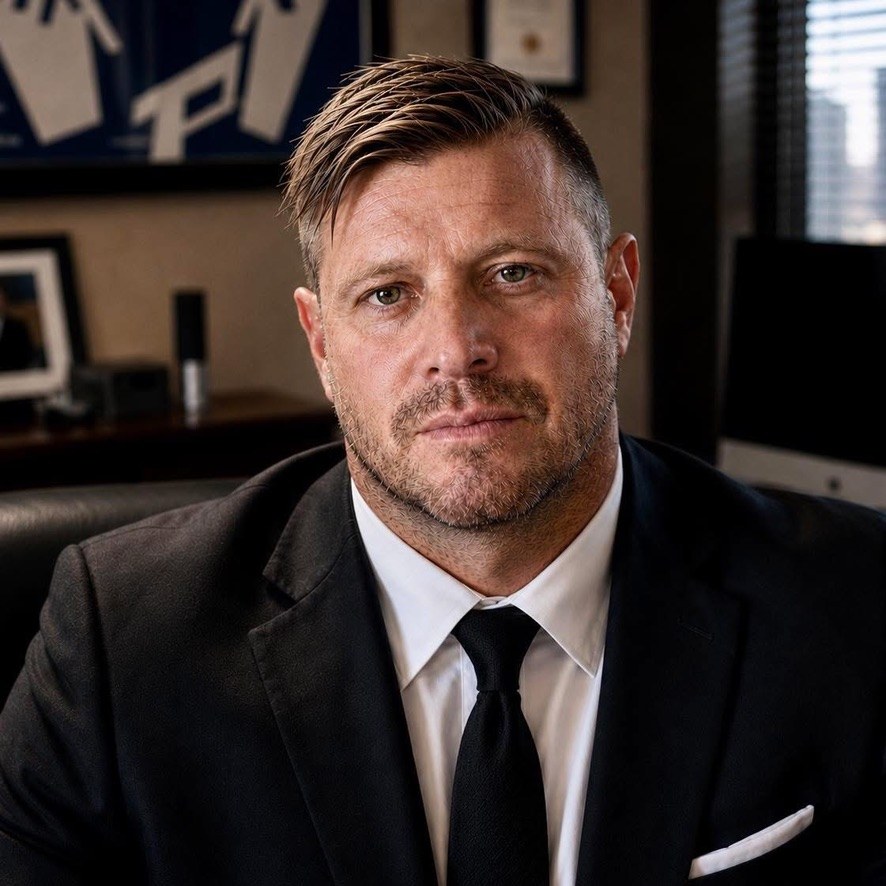 Portrait of Scotty Avalos in a dark suit and tie